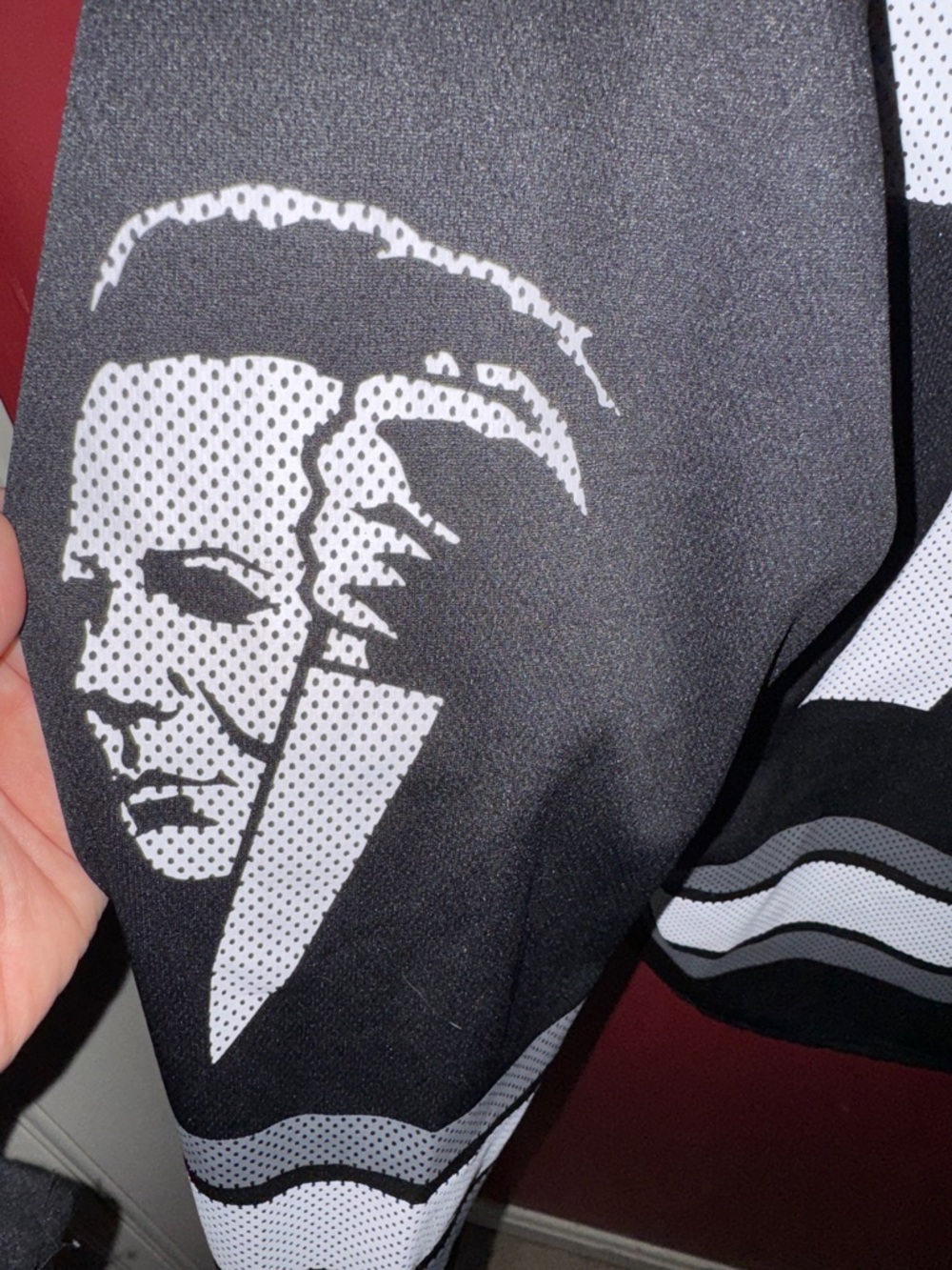 Halloween Michael Myers Graphic Black Men's V-Neck Hockey Jersey - Picture 4 of 4